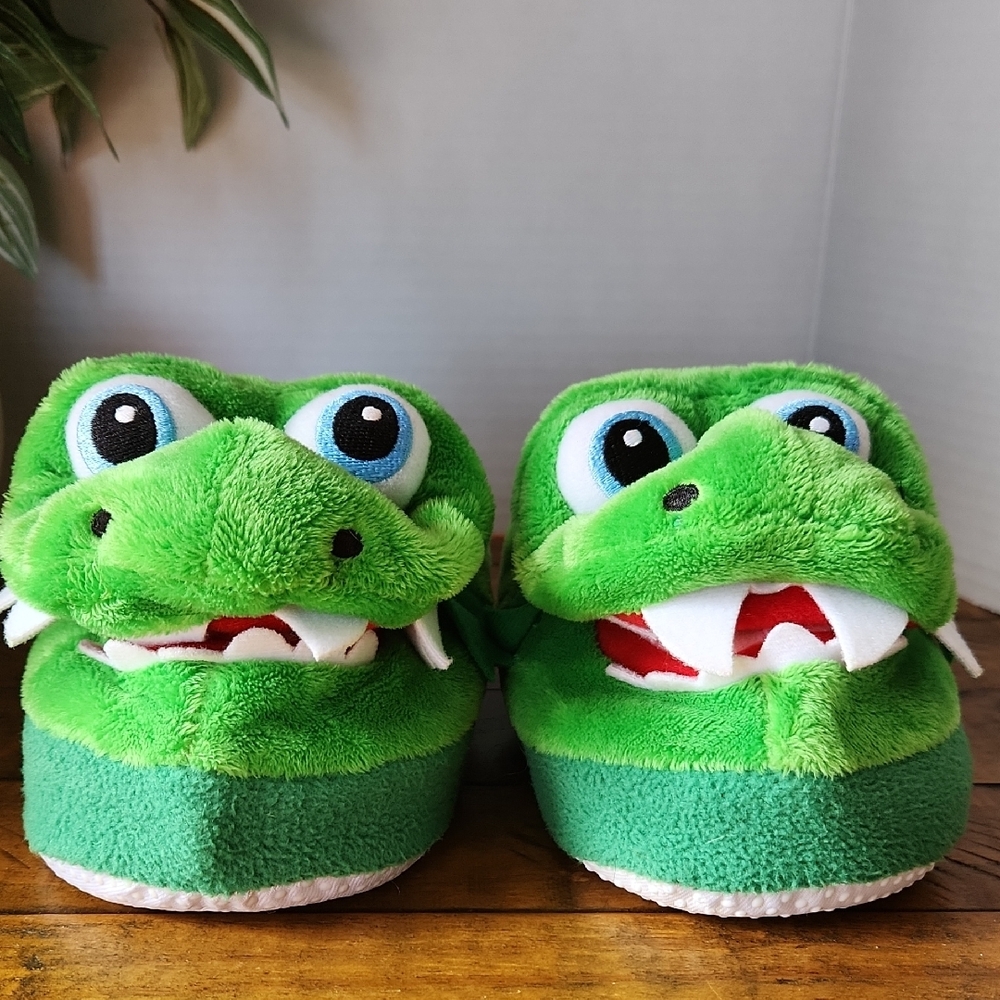 Srompeez Green Plush Dragon Slippers with Soft Texture